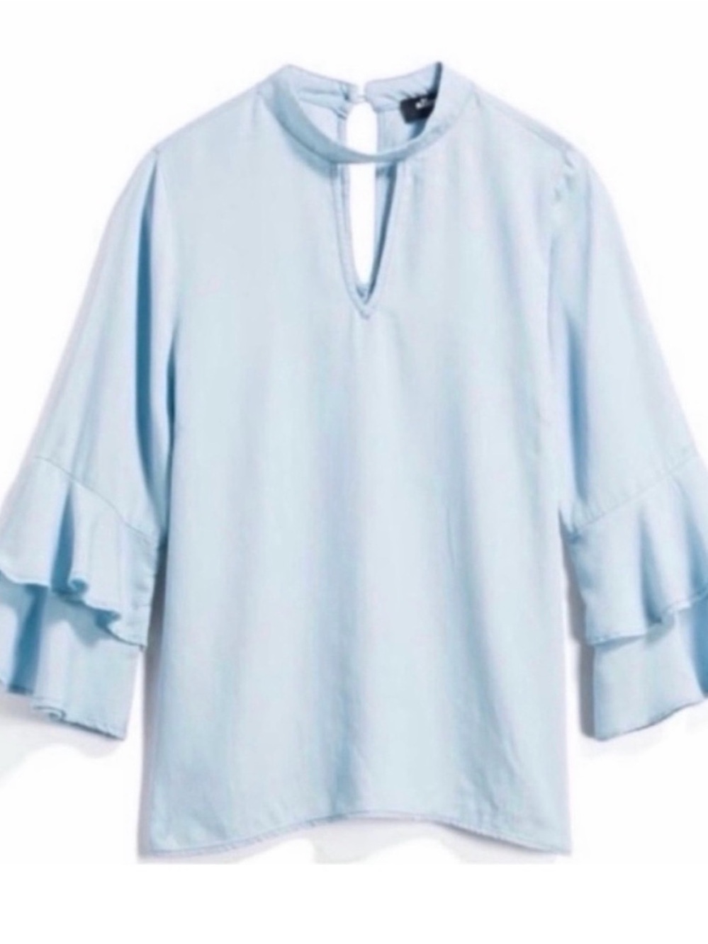 Alice Blue Chambray Ruffle Sleeve Top Size S Blue Boho Peasant Blouse
